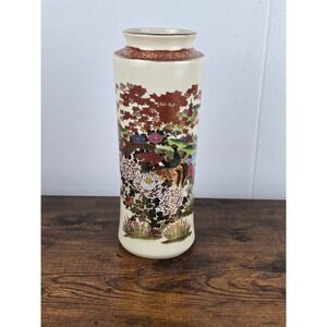 Japanese‎ Satsuma Peacock Ceramic Vase 11" Vintage